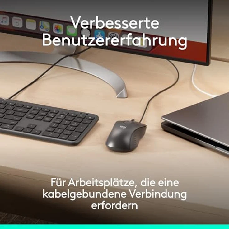 Logitech Signature Wired M520 for Business, optische kabelgebundene Maus mit USB-C, leisen Klicks und anpassbarer DPI-Taste, für Windows/Mac/Chrome, grafit – Bild 2