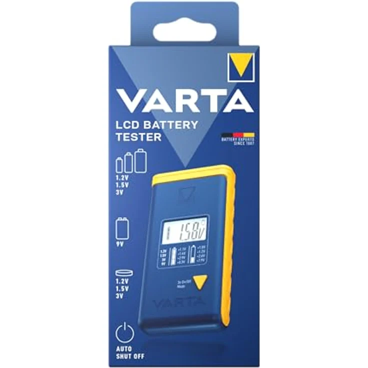 Varta LCD Battery Tester, geeignet für 9V, AA, AAA, C, D, Alkali, Lithium-Ion (Li-Ion), Nickel-Metallhydrid (NiMH), blau und gelb – Bild 2