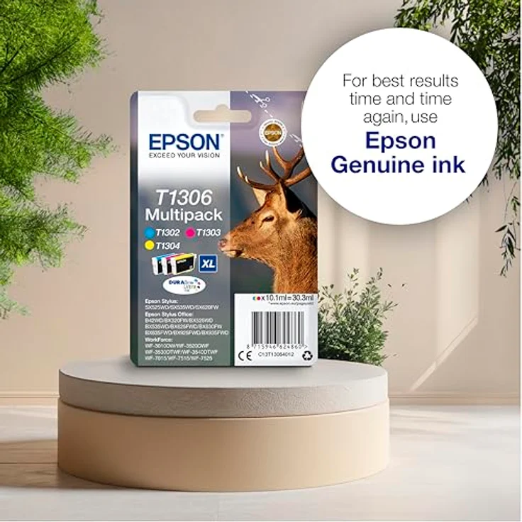 Epson Original T1306 Tinte Hirsch (SX420W BX320FW SX620FW BX-SX525WD BX625FWD BX305FW B42WD BX925FWD BX635FWD BX535WD SX435-440W BX630FW SX235W WF7015 7515 7525 3010 3520 3540) Multipack 3-farbig – Bild 3