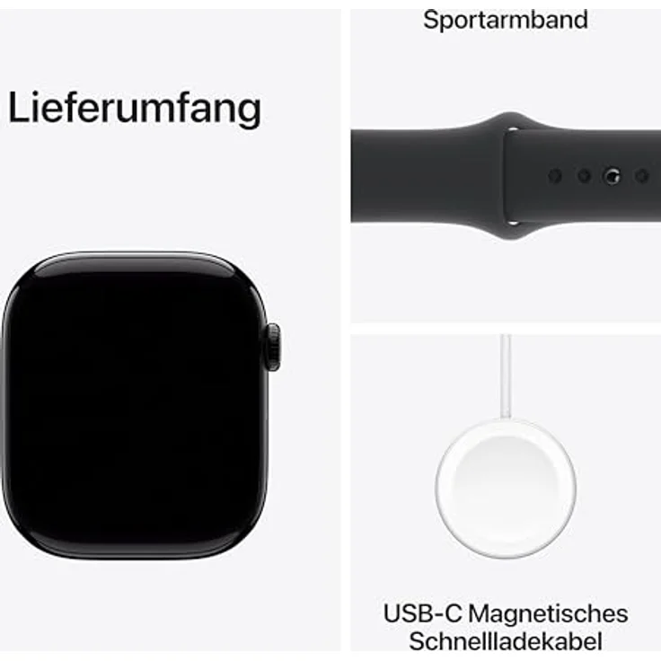 Apple Watch Series 10, 46 mm, GPS, Aluminiumgehäuse Diamantschwarz, Sportarmband Schwarz, S/M – Bild 6