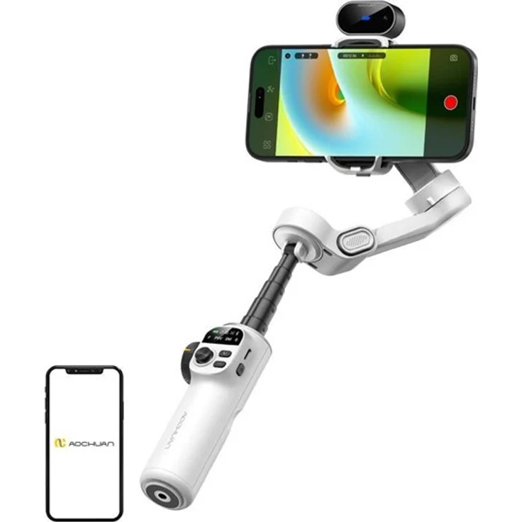 AOCHUAN X2 Gimbal, 3-Achsen Bildstabilisierung mit AI Sensor, integrierter 20-cm-Verlängerungsarm, weiß