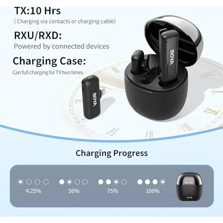 Boya Wireless lavalier mikrofon iPhone, Mini ansteckmikrofon kabellos, Rauschunterdrückung, 32 Stunden Arbeitszeit, BY-WM3T-D2 – Bild 3