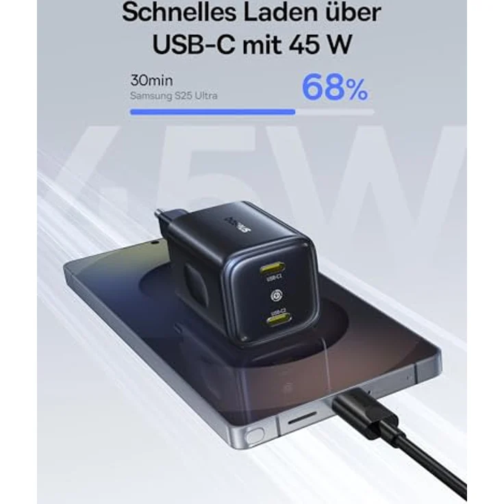 Baseus PicoGo II 45W USB C Ladegerät, 2-Port PD 3.0 PPS Schnellladegerät für iPhone 17/17 Pro Max/16-12, Galaxy S25 Ultra, iPad Pro/Air, mit kompakter Bauweise und sicherem Laden – Bild 3