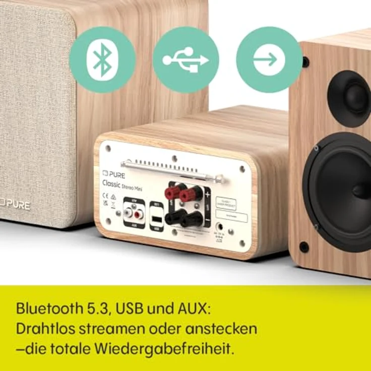 PURE Classic Stereo Mini, Kompaktanlage in Baumwolle Weiß mit DAB+/FM-Radio, CD-Player, Bluetooth 5.3 und 40 Watt Lautsprechern – Bild 3