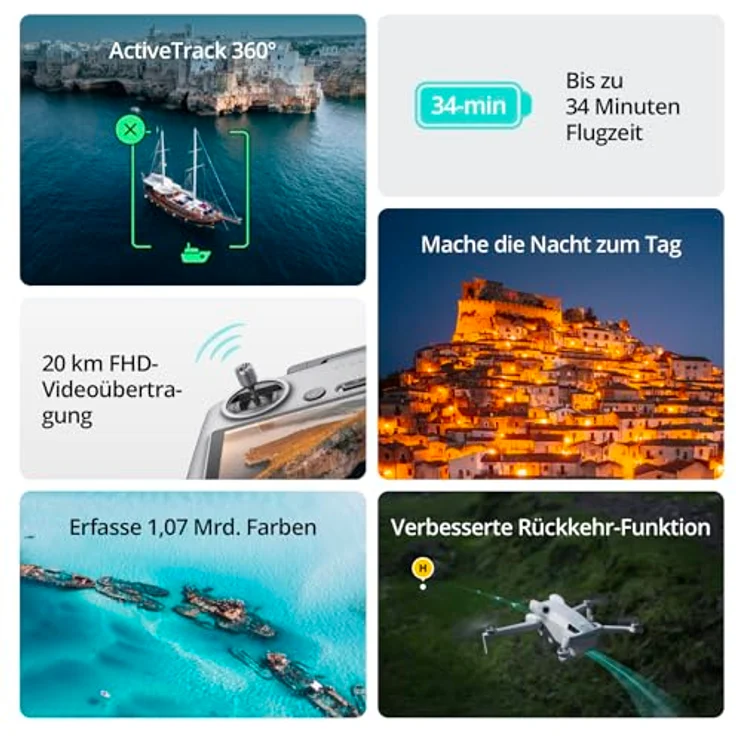 DJI Mini 4 Pro (DJI RC-N2 Fernsteuerung), faltbare Mini-Drohne mit 4K HDR-Videokamera für Erwachsene, unter 249 g, 34 Minuten Flugzeit, 20 km max. Video-Übertragungsreichweite, C0 – Bild 5