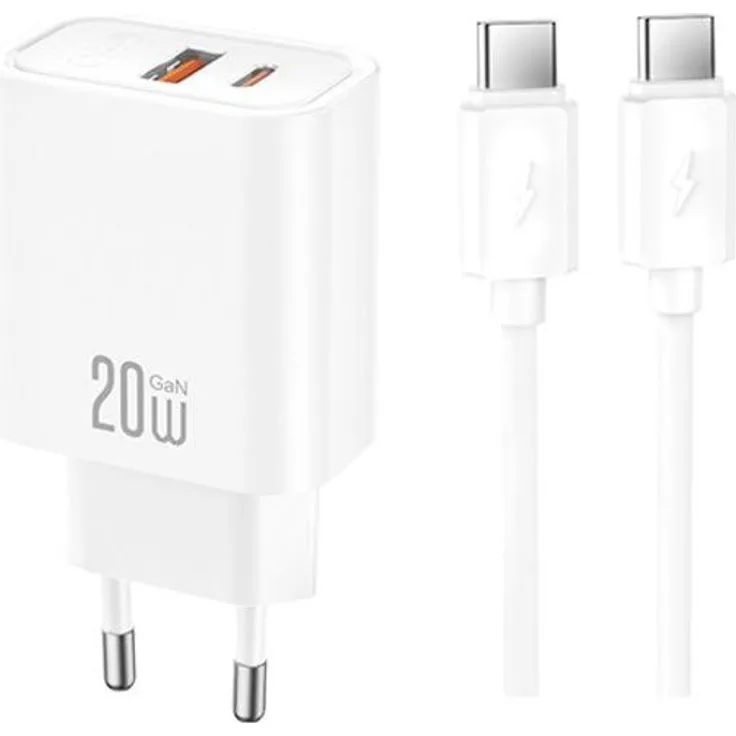 XO CE42 Wandladegerät, 30W USB-C & USB-A, inkl. USB-C-Kabel, weiß
