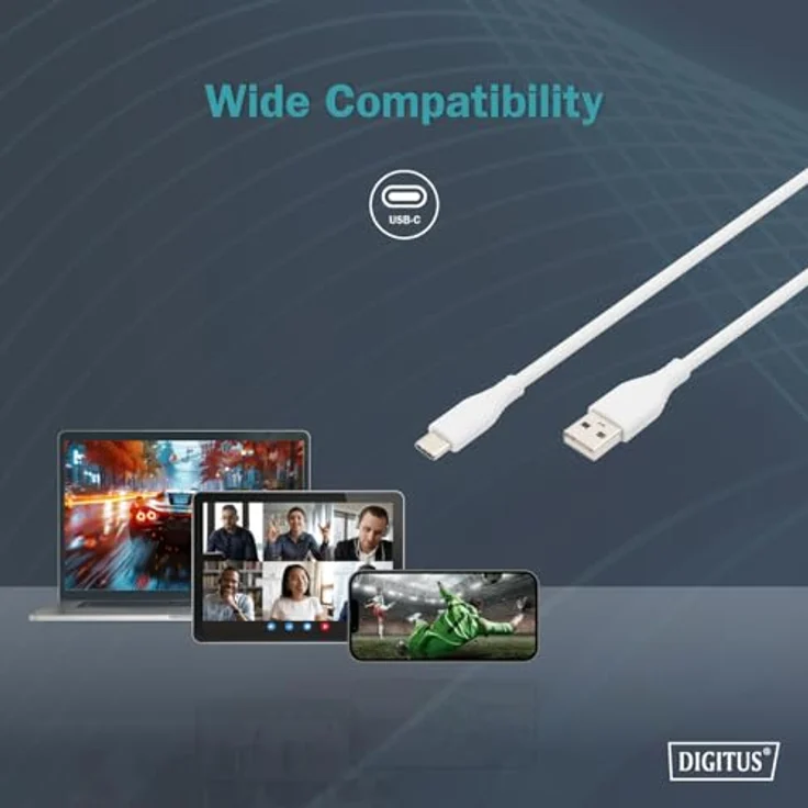 DIGITUS USB 2.0 Anschlusskabel - 0,5m - USB-A zu Typ-C - High-Speed 480 Mbit/s - 60W Power Delivery - flexibles Silikonkabel - Weiß – Bild 2