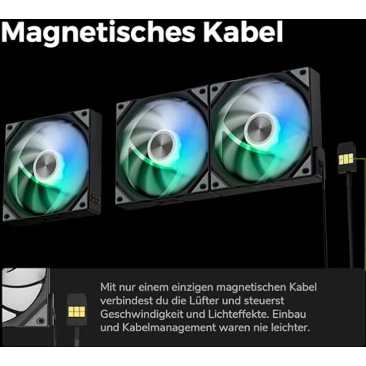 TRYX ROTA SL ARGB Lüfter, 3er-Pack, 120 mm, schwarz, mit magnetischem Kabel und Anti-Vibrationspads – Bild 4
