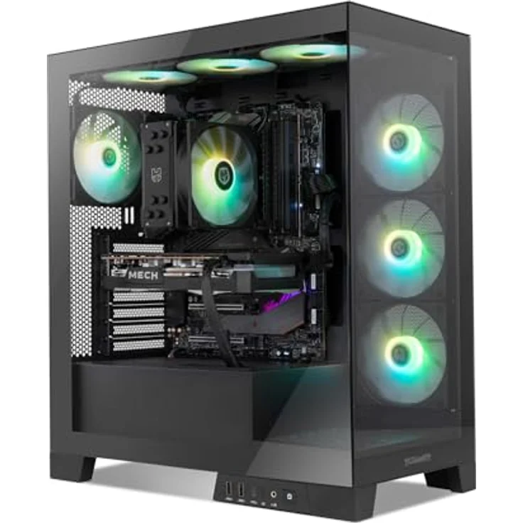 NOX XTREME PRODUCTS Hummer Glock Black - Semitower ATX | M-ATX | ITX, rahmenloses gehärtetes Panoramaglas, Platz für 10 Lüfter, 4X 120mm Lüfter vorinstalliert, USB-C und USB 3.0, Schwarz – Bild 2