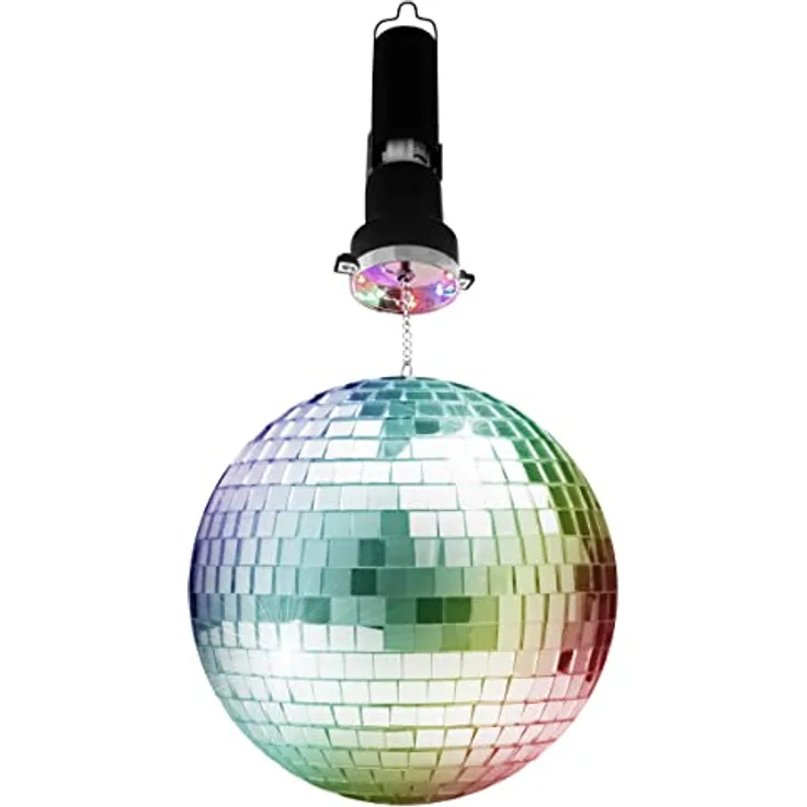 PartyFunLights 20cm Spiegelkugel, 8 Lichtpunkte für Disco und Party, hängender Ring, reflektierende Heimdekoration