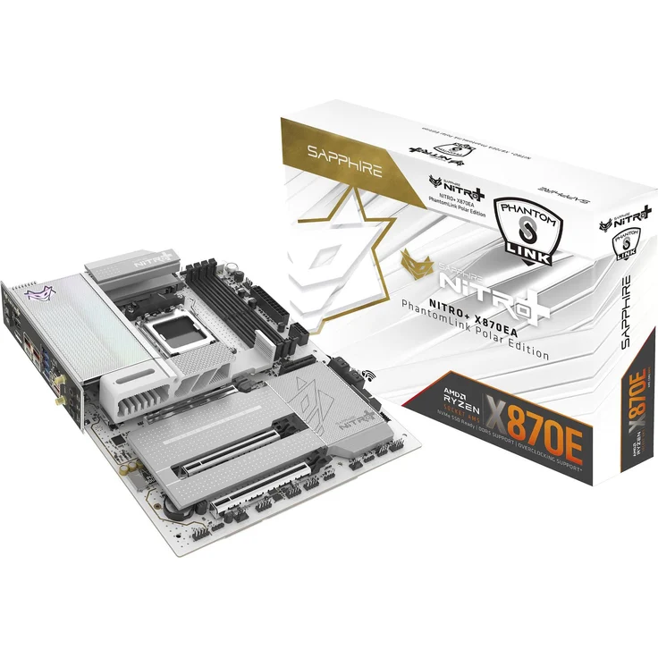 SAPPHIRE NITRO+ X870EA WIFI7 Phantom Link Polar, Mainboard für AMD Sockel AM5, DDR5, 256 GB RAM, WiFi 7, Bluetooth 5.4