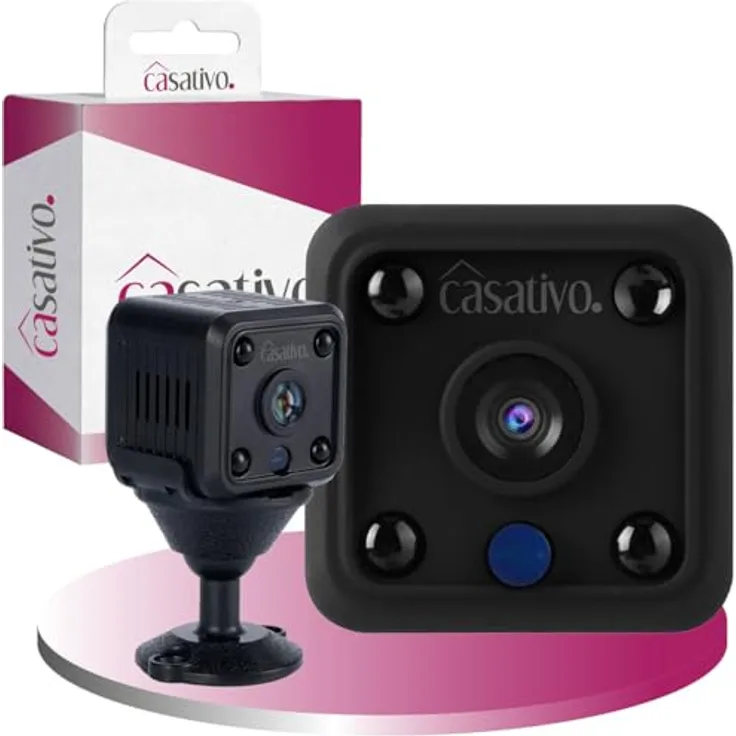 Casativo Micro-IP-Kamera, Akkubetrieb HD 720p, 120° Weitwinkel, Nachtsicht, WLAN, Schwarz