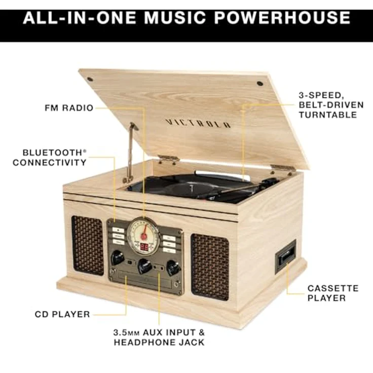 Victrola Classic 6-in-1 Bluetooth Record Player Music Centre - Mahagoni – Bild 3