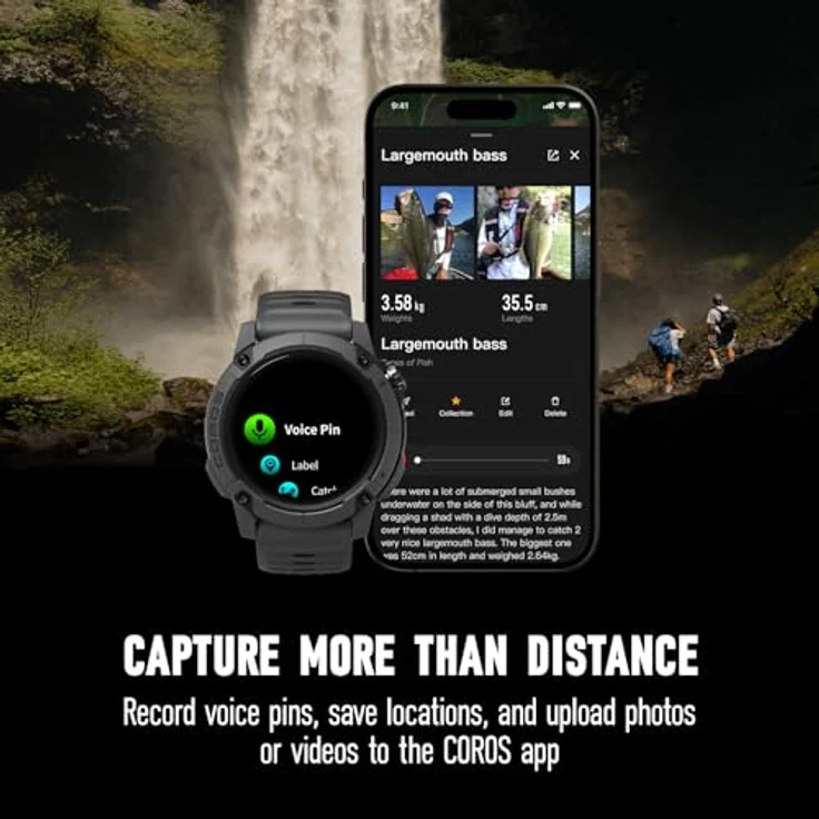 COROS Nomad Outdoor GPS-Sportuhr, 1,3-Zoll-MIP-Display, 22 Tage Akkulaufzeit, vorinstallierte globale Karten, Mikrofon zur Sprachnotizenaufnahme, ideal für Angeln – Bild 4