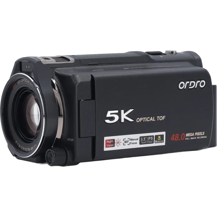 Lixada 5K-Videokamera, 30 FPS, 12-fach optischer Zoom, 3,5-Zoll drehbares Touchscreen-Display, WDR-Technologie, Bildstabilisierung, DV-Kamera