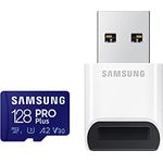 Samsung PRO Plus microSD Speicherkarte (MB-MD128KB/WW), 128 GB, UHS-I U3, Full HD & 4K UHD, 160 MB/s Lesen, 120 MB/s Schreiben, für Smartphone, Drohne oder Action-Cam, inkl. USB-Kartenleser