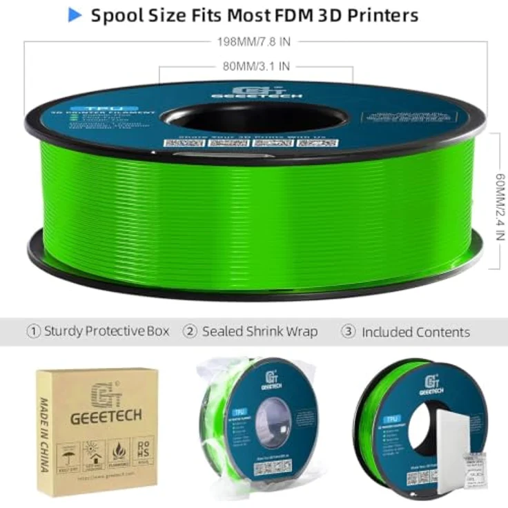 GEEETECH TPU Filament 95A, Transparent grün, 1kg Spule für 3D-Drucker, hohe Flexibilität und hervorragende Schichthaftung – Bild 4