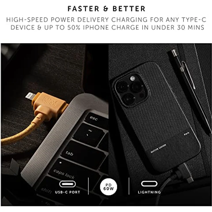 Native Union Belt Cable Duo – 1,5 m Universal-Ladekabel mit Ultra-Starkem Geflechtschlauch – Aus Recyceltem Material – 2-in-1 MFi-zertifizierte Stecker für Lightning- & Type-C-Geräte (Kraft) – Bild 3