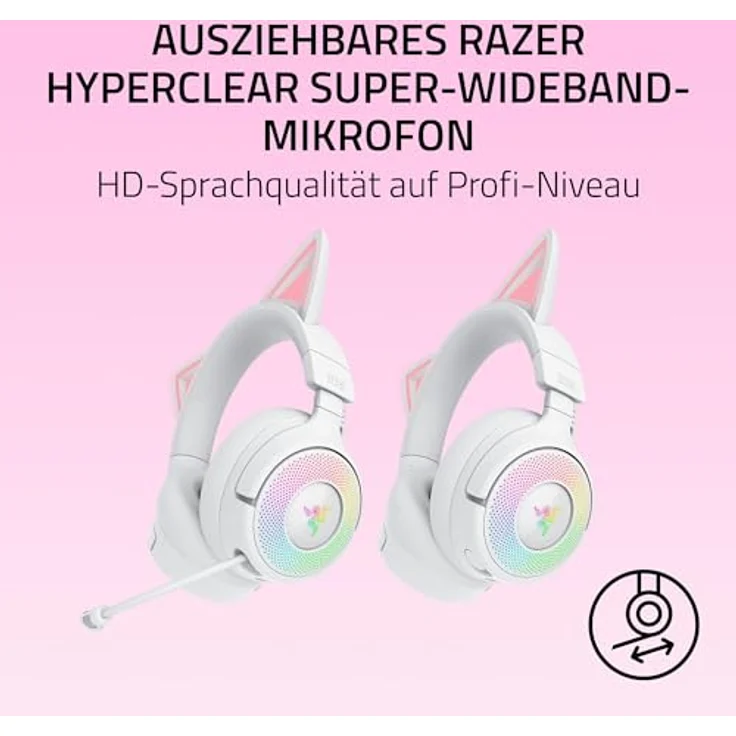 Razer Kraken Kitty V3 Pro, kabelloses Gaming-Headset mit reaktiven Katzenohren, THX Spatial Audio, Triforce 40mm Treiber, Hyperspeed Wireless & Bluetooth, Weiß – Bild 4