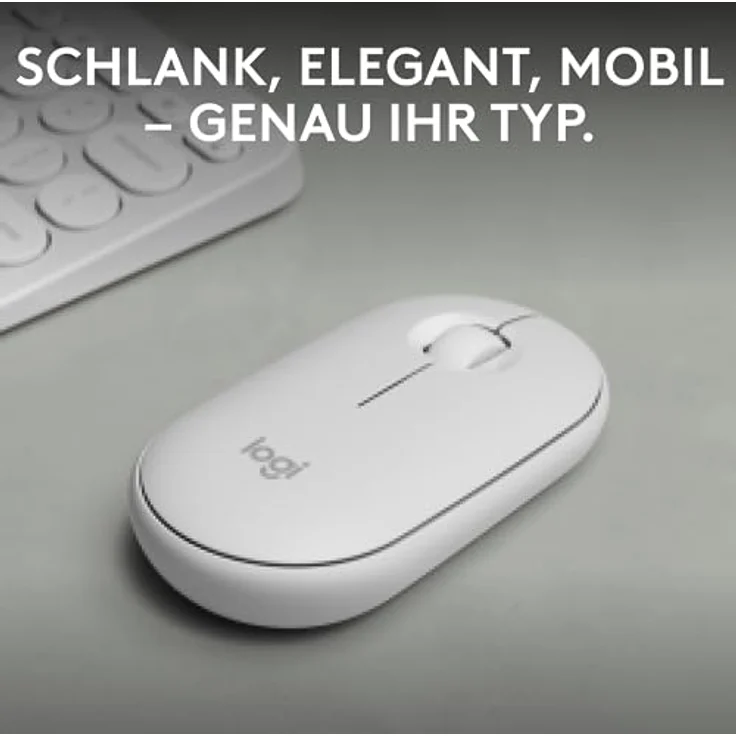 Logitech Pebble Mouse 2 M350s schlanke kabellose Bluetooth-Maus, mobil, leicht, anpassbare Taste, leise Klicks, Easy-Switch für Windows, macOS, iPadOS, Android, ChromeOS - Weiß – Bild 3