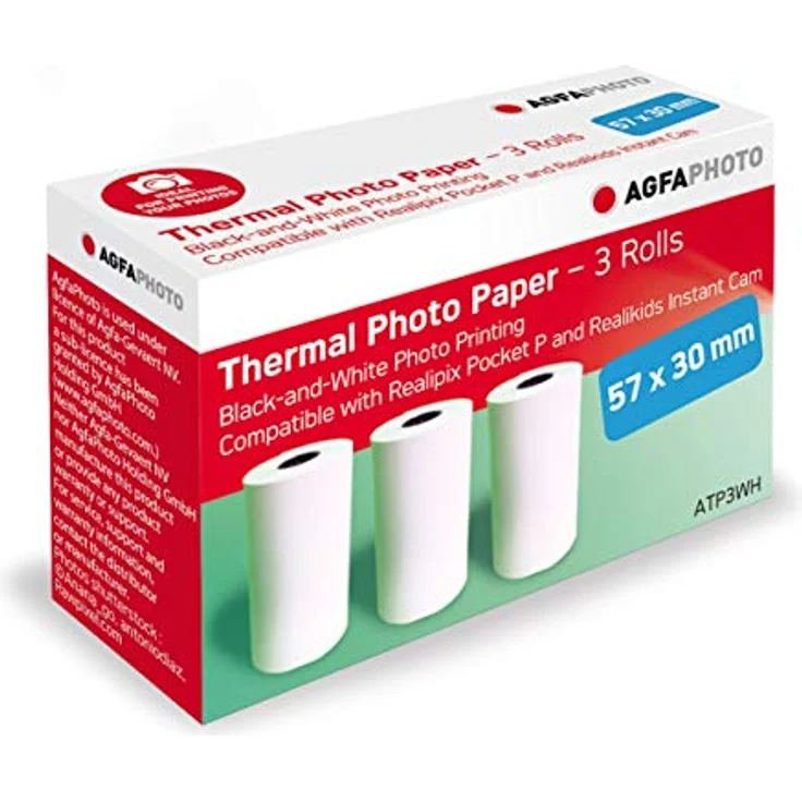 AgfaPhoto Realipix 3 Rollen Schwarz-Weiß Thermodrucker-Papier passend für Realipix P Pocket Drucker, ATP3WH – Bild 1