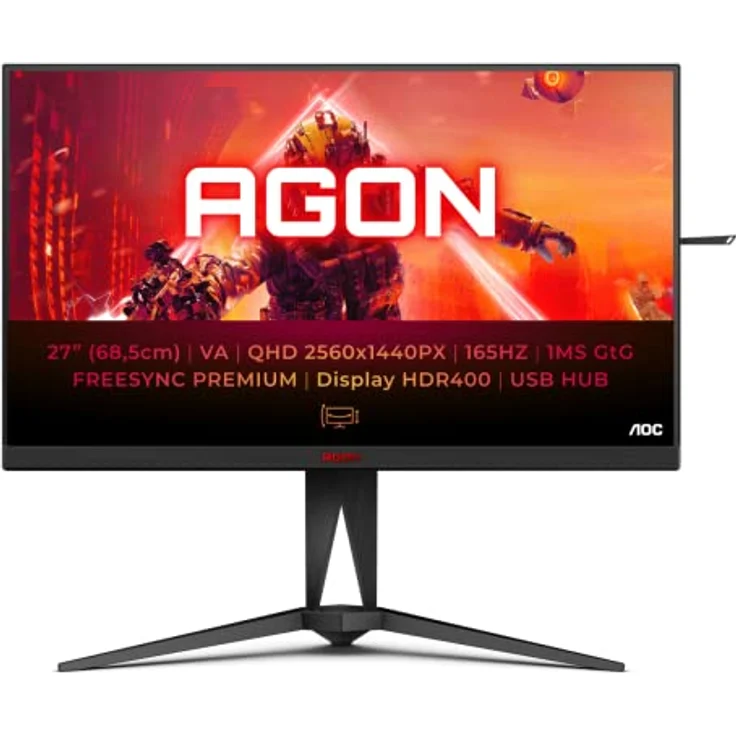 AOC AGON AG275QXN - 27 Zoll QHD Gaming Monitor, 165 Hz, 1 ms, HDR400, FreeSync Premium (2560x1440, HDMI, DisplayPort, USB Hub) schwarz/rot – Bild 1