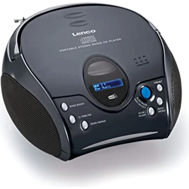 Lenco SCD-24DAB - CD-Player für Kinder - Bluetooth 5.1 - CD-Radio - Boombox - DAB+ Radio - Titel Speicher - 2 x 1,5 W RMS-Leistung - Netz- und Batteriebetrieb - Schwarz