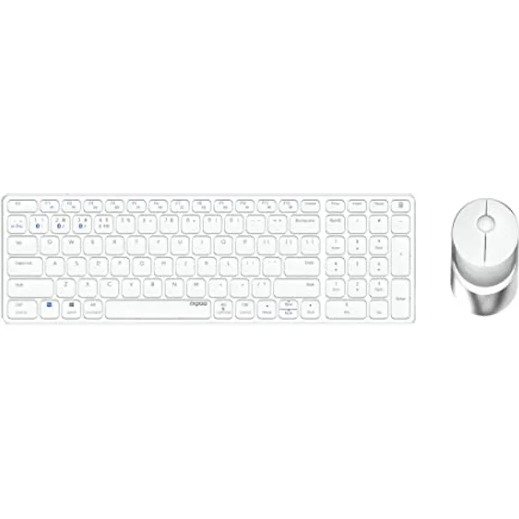Rapoo 9750M kabelloses Tastatur-Maus Set Wireless Deskset 1600 DPI Sensor wiederaufladbarer Akku flaches Aluminium Design DE-Layout QWERTZ PC & Mac - weiß