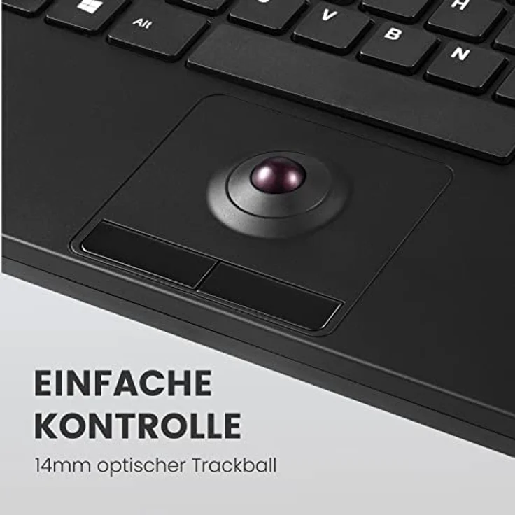 Perixx PERIBOARD-526 DE, kabelgebundene Mini-USB-Tastatur mit Trackball - X-Typ Scherentasten - 2 integrierte USB-Hubs - Schwarz – Bild 4