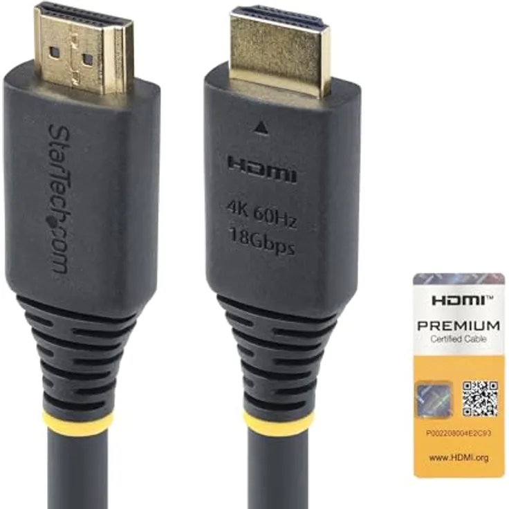 StarTech.com HDMI 2.0 Kabel, 5m Premium Zertifiziert, 4K 60Hz/1440p 144Hz, 18Gbps, Schwarz