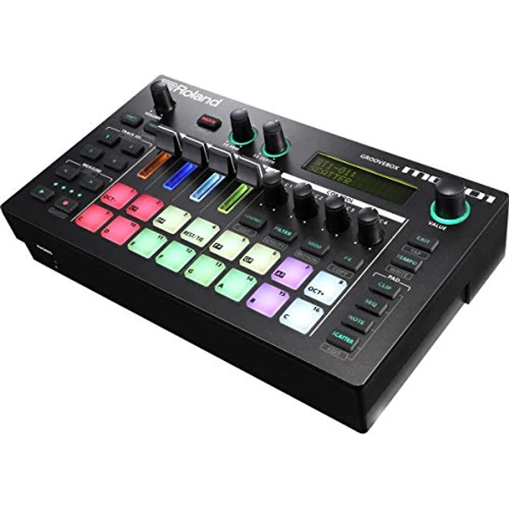Roland MC-101, kompakte Groovebox mit 4-Spur-Sequencer, integrierten Sounds, importierbaren Loops, betrieb mit AA-Batterien, Schwarz – Bild 2