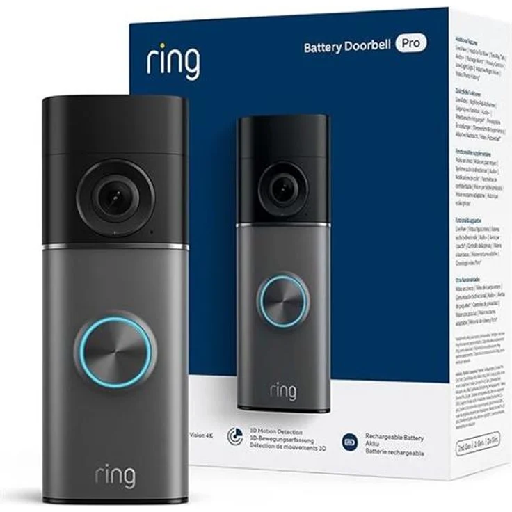 Ring Battery Video Doorbell Pro 2. Generation, Kabellos, 4K Bildqualität, 140° Sichtfeld, Silber, Schwarz, Wi-Fi 6 (802.11ax)