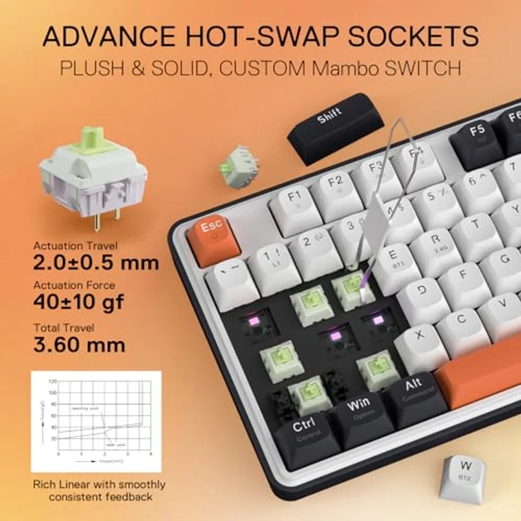 Redragon K689 PRO, Kabellose RGB-Gaming-Tastatur mit 104 Tasten, Hot-Swap-Sockel, mechanischen Mint Mambo-Schaltern, 3-facher Geräuschdämpfung und runden PBT-Tastenkappen – Bild 5