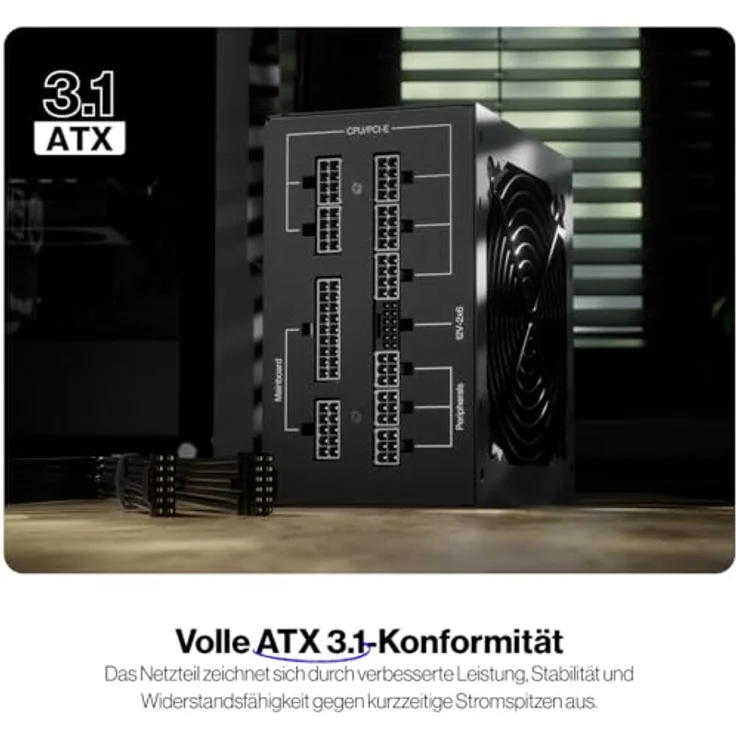 ENDORFY Supremo FM6 Gold 1000W, ATX 3.1 PC Netzteil, 80 Plus® Gold-Zertifizierung, Leiser Betrieb, Fluctus Lüfter mit FDB-Lager, 100% japanische Kondensatoren, Vollmodulares Kabelmanagement – Bild 2