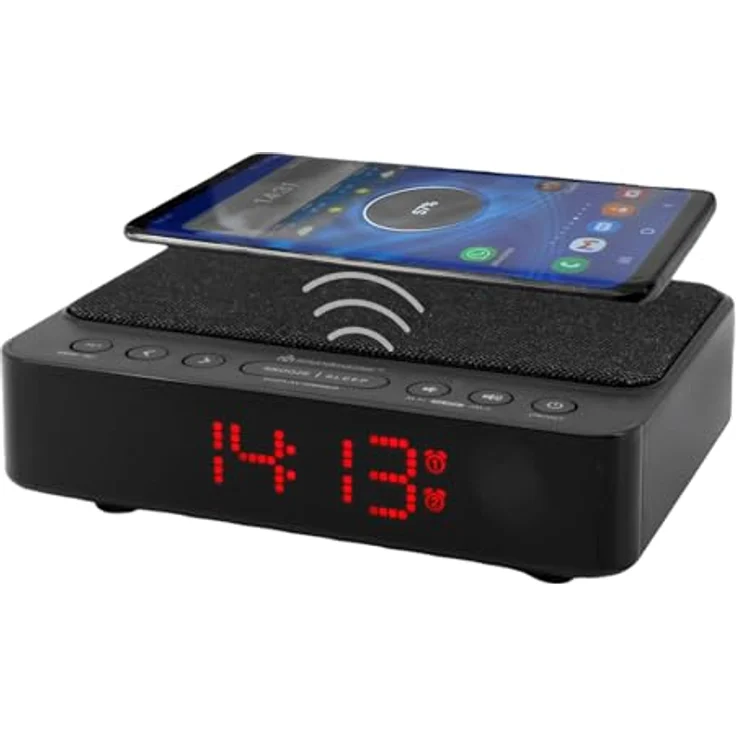 Soundmaster UR124SW Radiowecker mit kabelloser Ladestation, Wireless Charger iPhone/Samsung Galaxy,LED-Display 4-stufiger Dimmer, 2 Weckzeiten, Uhrenradio ohne Ticken – Bild 1