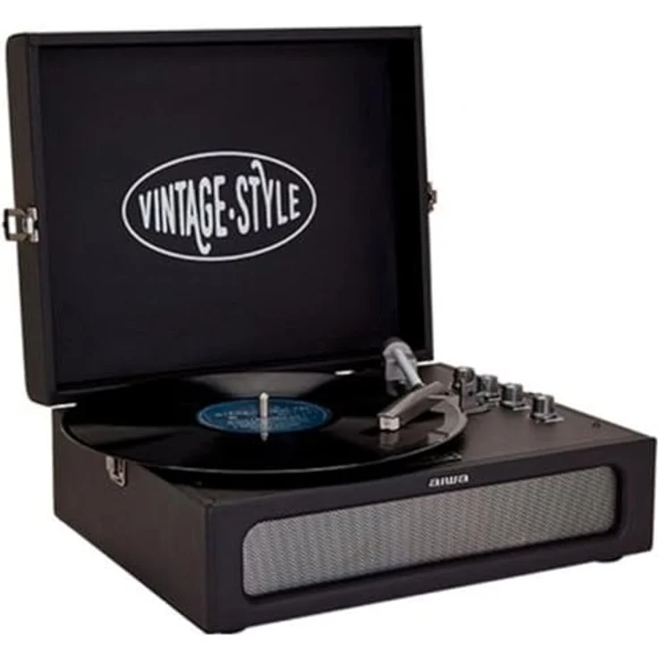 Aiwa VPX-1971/BK Vintage-Plattenspieler im Kunstlederkoffer mit Bluetooth 5.0, MP3-Player und USB-Recorder, Schwarz – Bild 1