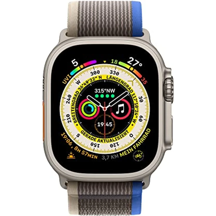 Apple Watch Ultra, Smartwatch mit 49mm Titangehäuse, GPS + Cellular, Trail Loop Blau/Grau - M/L – Bild 2