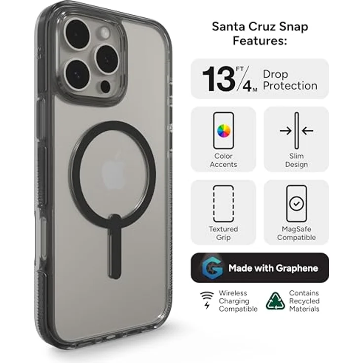ZAGG Santa Cruz Snap, Graphen-verstärkte Hülle für iPhone 16 Pro Max [6.9-Inch], MagSafe-kompatibel, stoßfest, Rückabdeckung (Schwarz) – Bild 3