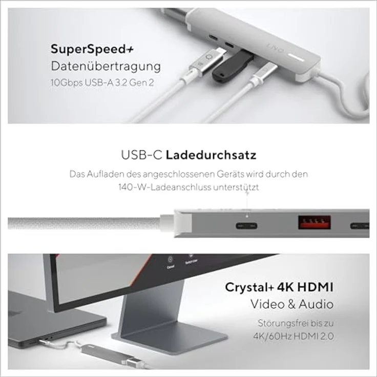 LINQ Connects 5-in-1 Pro-C Multiport-Hub mit 4K HDMI - 10Gbps - Geeignet für Laptops und Tablets, Kompaktes und handliches Design, kristallklare Bildqualität - Schwarz – Bild 4
