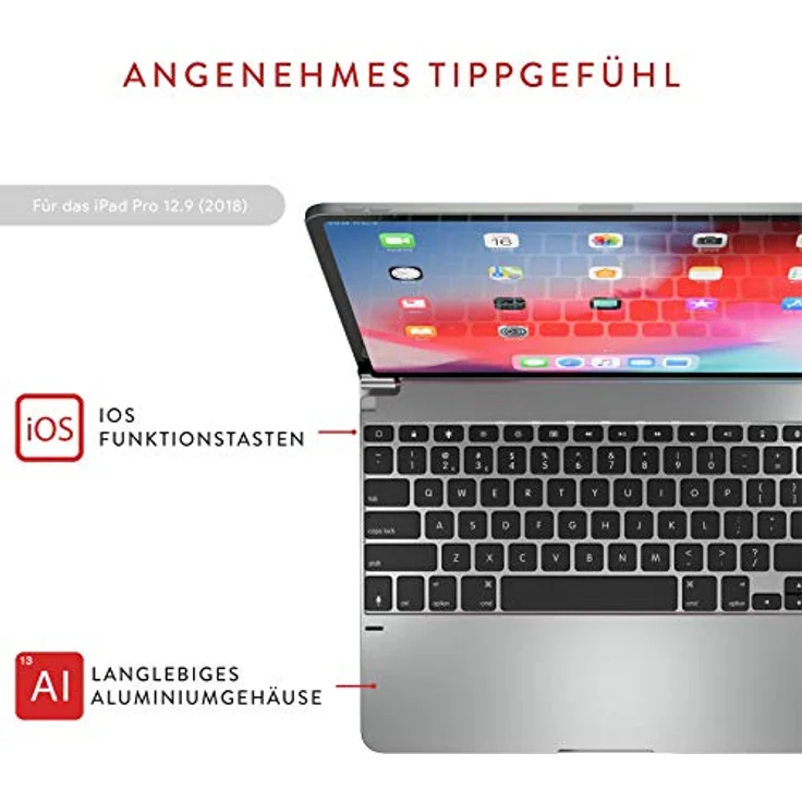 BRYDGE 12.9 Pro, Hochwertige Bluetooth Tastatur aus Aluminium, deutsches Layout QWERTZ, für das iPad Pro 12.9 (2018 & 2020), inklusive magnetischem iPad Cover, silber - Preisvergleich – Bild 4