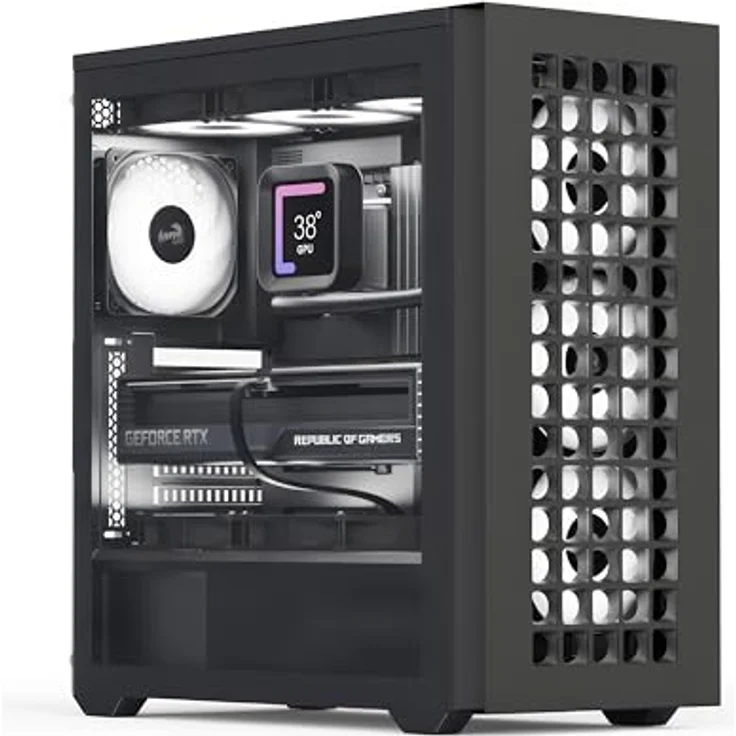 AeroCool D502A, Mid-Tower Gaming PC Gehäuse, Schwarz, 4 RGB-Lüfter, Airflow Mesh Design, Kompatibel mit ATX Micro-ATX und Mini-ITX Motherboards – Bild 1
