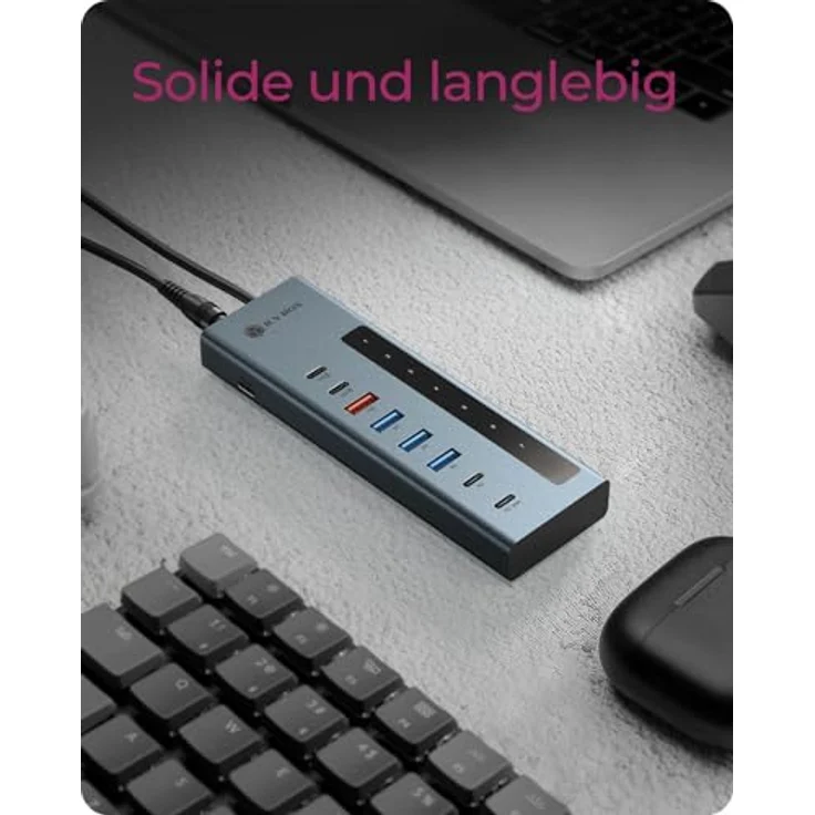 ICY Box IB-HUB1743-CPD, 9-in-1 USB-C/A Hub mit 2x USB-C & 4x USB-A, 10 Gbit/s, 100 W PD, 20 W Ladeport, Aluminium Gehäuse, inkl. Netzadapter 12V/4A – Bild 4