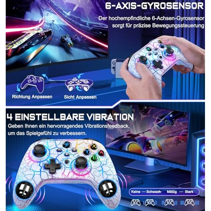 Switch Controller für Nintendo, Switch Controller mit 2 Back Button Macro Programmierbar/Rissiges Design Lichter, 1000mAh Controller Switch für Switch/Lite/OLED, Kompatibel mit Android/IOS/PC(Weiß) – Bild 5