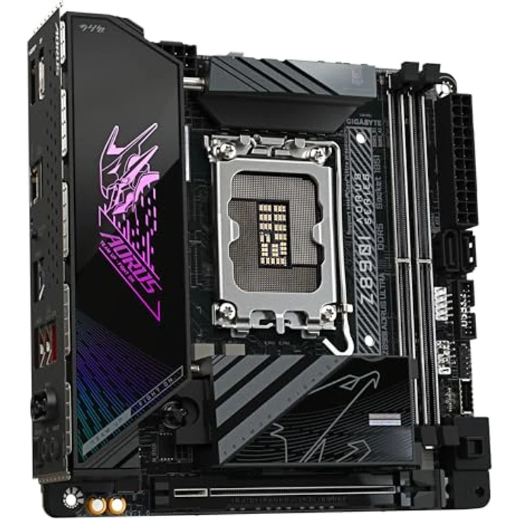 Gigabyte Z890I AORUS Ultra Motherboard - Unterstützt Intel Core Ultra (Serie 2) CPUs, 8+1+2 Phasen VRM, bis zu 8800MHz DDR5 (OC), 1xPCIe 5.0 + 1xPCIe 4.0, Wi-Fi 7, 2.5GbE LAN, Thunderbolt 4 - Schwarz – Bild 3