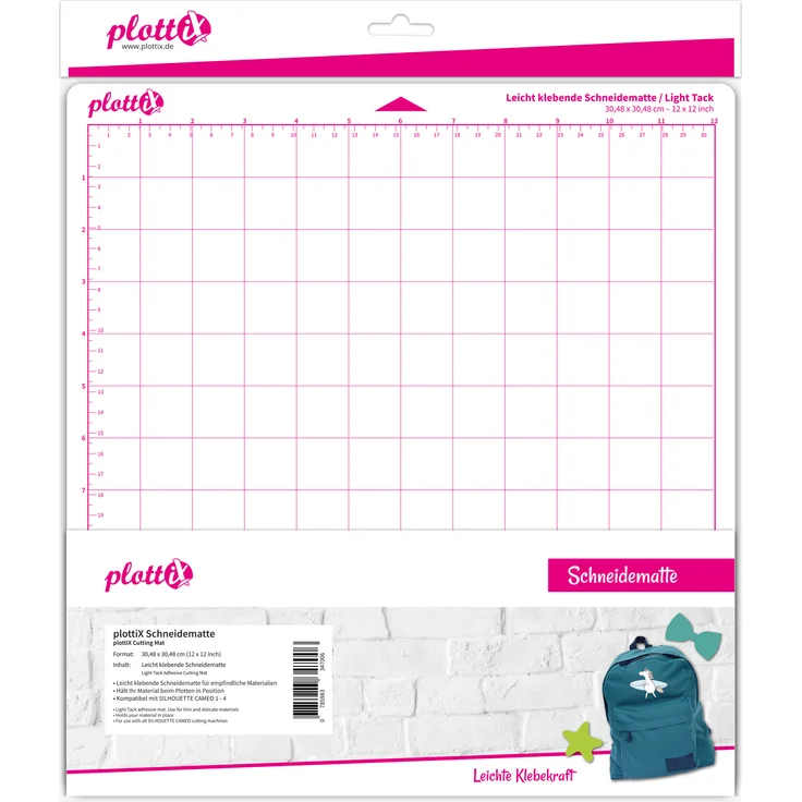 plottiX Schneidematte 305 x 305 mm, leicht klebend, für SILHOUETTE CAMEO 1-4, ideal für empfindliche Materialien