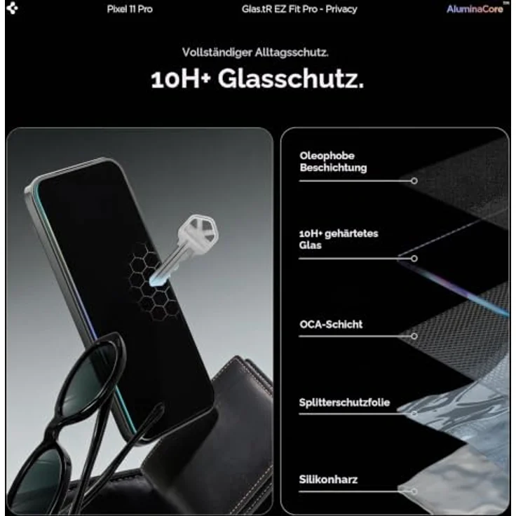 Spigen Glass tR EZ Fit Pro (Privacy) 2 Pack, Hartglas-Displayschutz mit 9H+ Kratzfestigkeit und einfacher EZ Fit-Installation für Google Pixel 11 Pro/10 Pro/9 Pro/9 – Bild 4