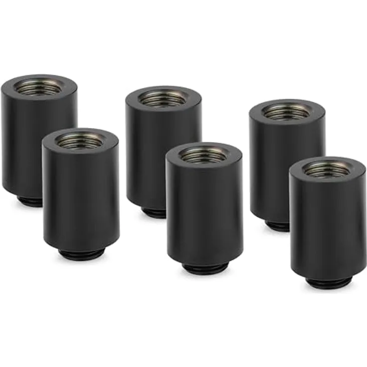 Thermal Grizzly DeltaMate Extender MF28-6er Pack, Verlängerungsfitting 28mm aus CNC-gefrästem Messing, Schwarz, G1/4 Zoll Gewinde, für modulare Wasserkühlungen