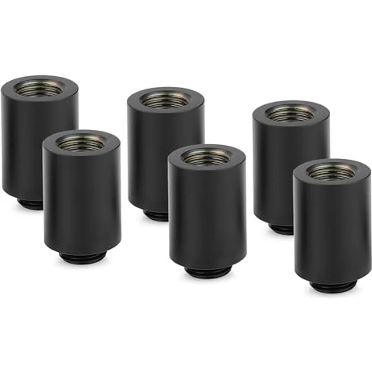 Thermal Grizzly DeltaMate Extender MF28-6er Pack, Verlängerungsfitting 28mm aus CNC-gefrästem Messing, Schwarz, G1/4 Zoll Gewinde, für modulare Wasserkühlungen – Bild 1