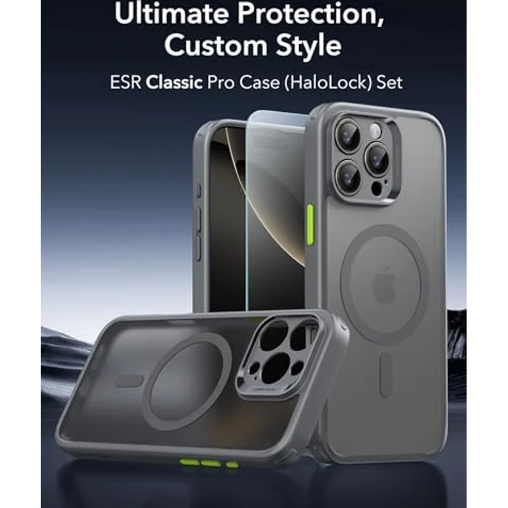 ESR iPhone 16 Pro Max Hülle (4 in 1) Set, Transparente Matte Hülle mit Displayschutzfolie, MagSafe-kompatibel, Militärnorm Schutz, Mattiertes Grau – Bild 2