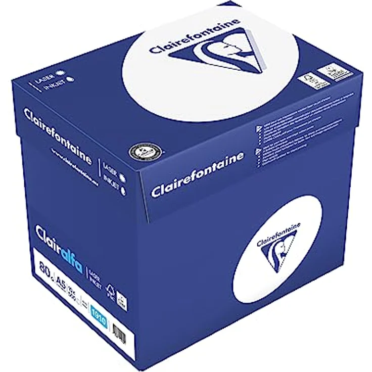 Clairefontaine 1910C - Karton mit 10 Ries Druckerpapier / Kopierpapier Clairalfa, extraweiß, DIN A5, 80g, 500 Blatt x 10, Weiß, 1 Karton - Multifunktionales Premium Druckerpapier mit extraweißer, glatter Oberfläche – Bild 1